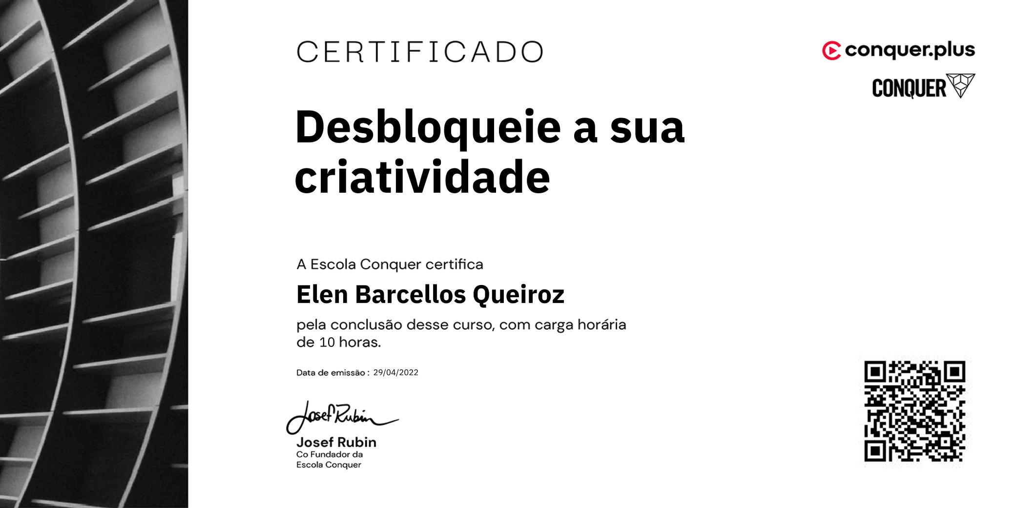 Certificado de Desbloqueie a sua criatividade